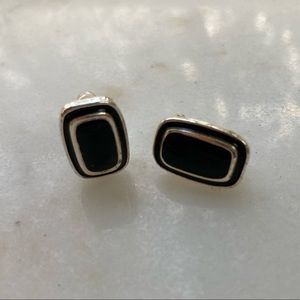 1990s Black and Silver Rectangular Earrings